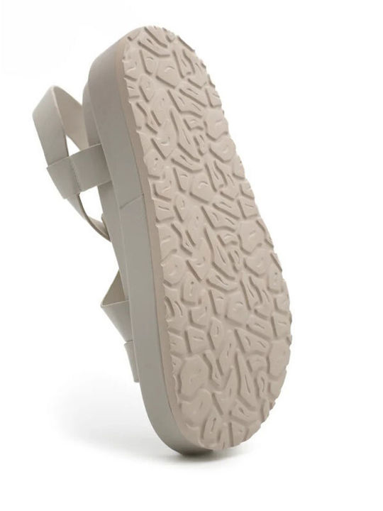Leather Women's Flat Sandals Beige 30-1401 Off White