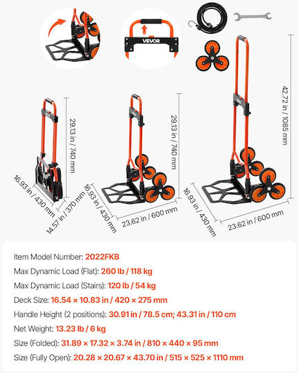 Vevor Collapsible Transport Trolley for Load Weight up to 54kg in Gray Color