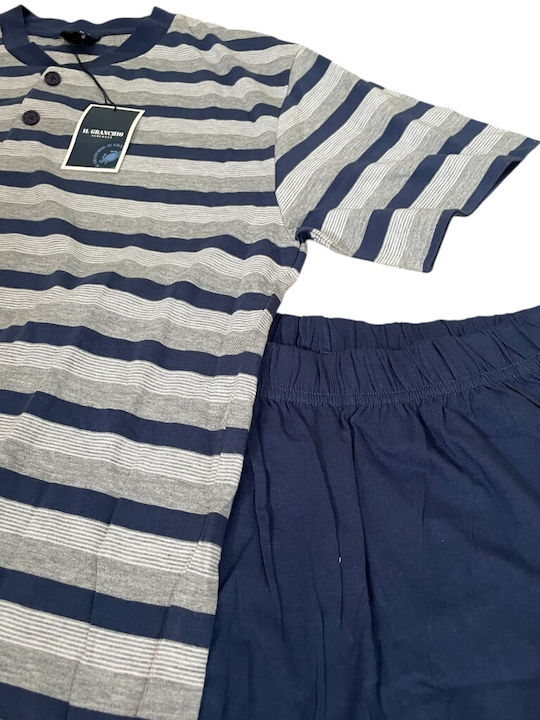 Il Granchio Sommer Herrenpyjama Grau/Blau
