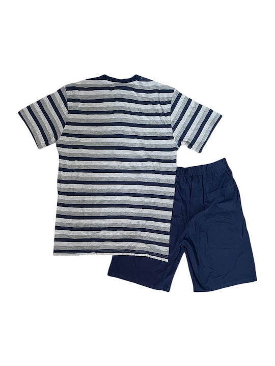 Il Granchio Sommer Herrenpyjama Grau/Blau