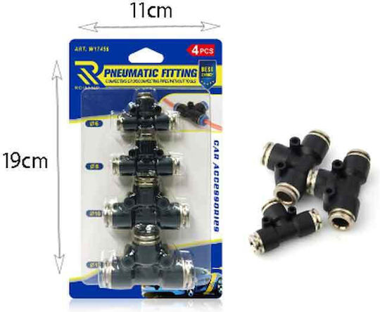 Rchang Air Network Connectors 4 Pieces T 6mm 8mm 10mm 12mm Pneumatic Fitting
