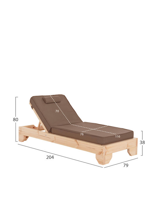 Wooden Deckchair with Brown Pillow 204x79x80cm Wooden Deckchair with Brown Pillow 204x79x80cm