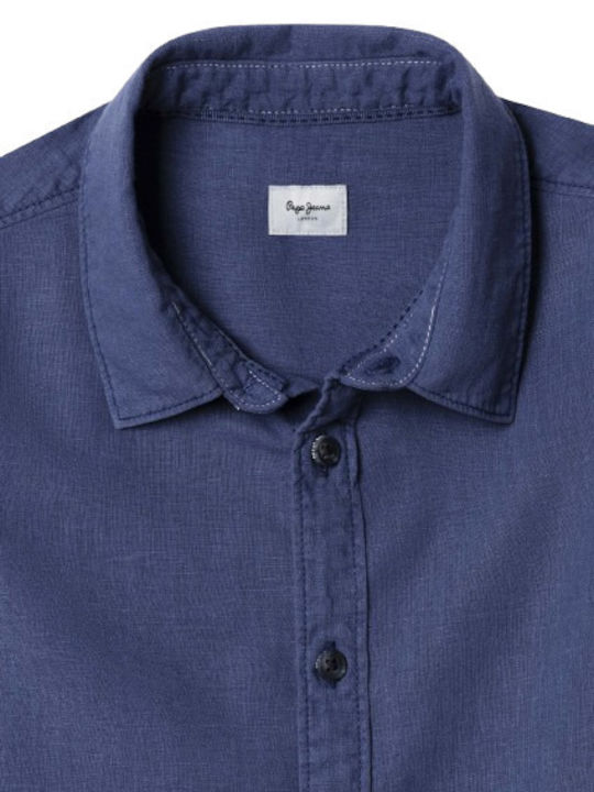 Kids Long-Sleeved Linen Shirt Dark Blue