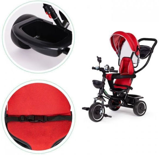 Ecotoys Tricicletă Pentru Copii Transformabilă cu Mâner Pentru Părinți 3 în 1 Pentru 1-5 Ani Roșie