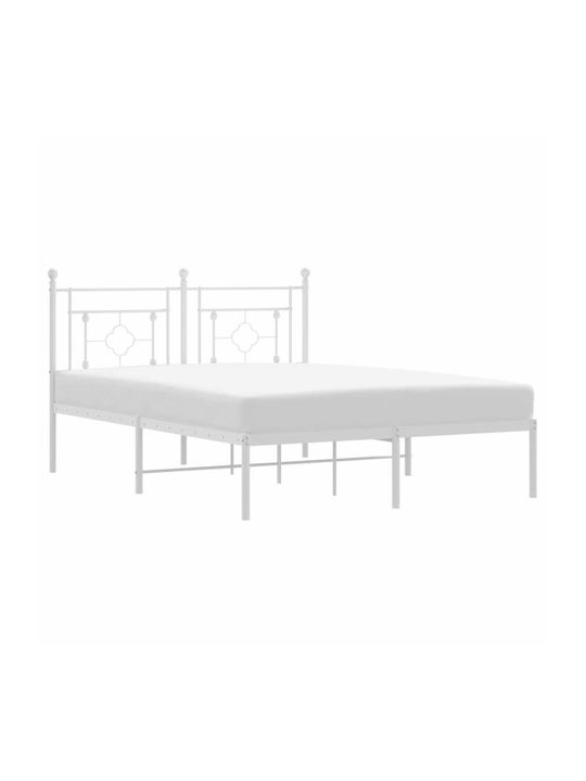 Double Metal Bed White with Slats for Mattress 135x190cm