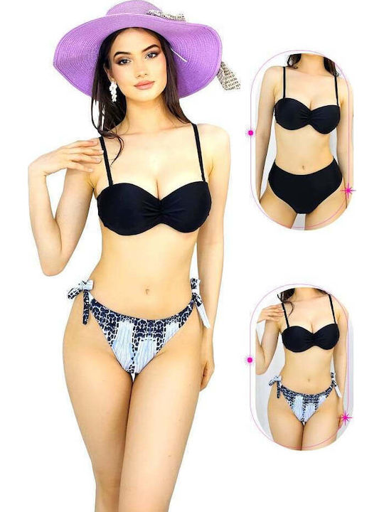 Set Bikini 3 Τεμαχίων Push Up String Animal Print Black