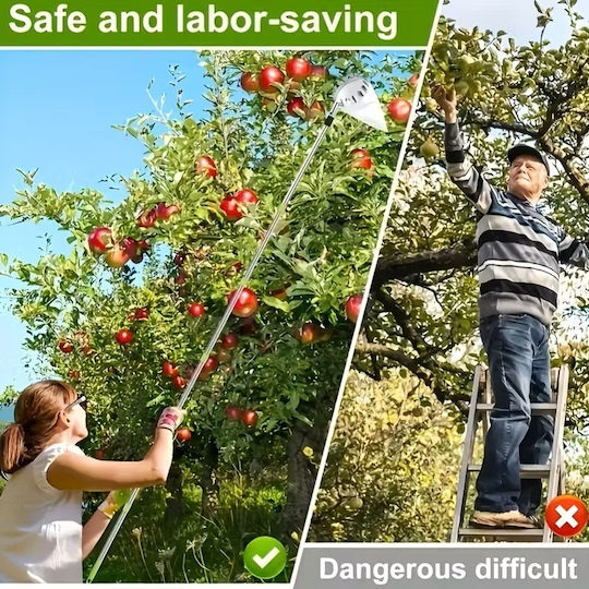 Telescopic Fruit Picker Zola 4 Interchangeable Heads 400 Cm Storage Bag Silver