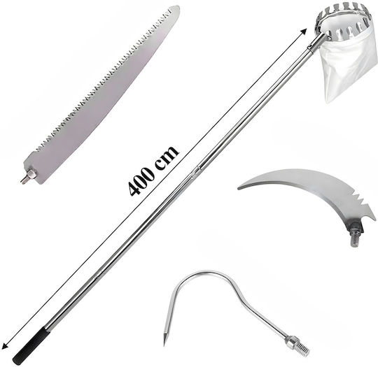 Telescopic Fruit Picker Zola 4 Interchangeable Heads 400 Cm Storage Bag Silver