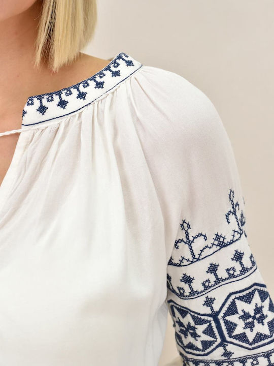 Women's Crop Cotton Top with V-Neckline White