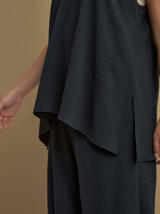 Women's Sleeveless Blouse with V-Neckline Black