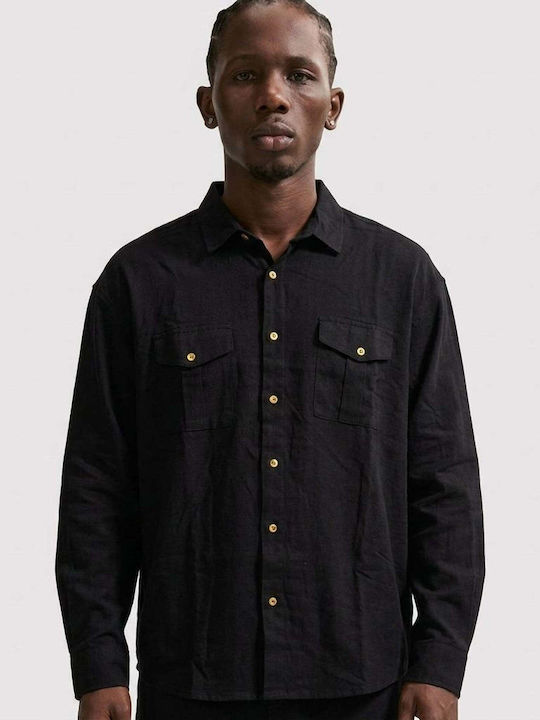 Long Sleeve Linen Shirt Black