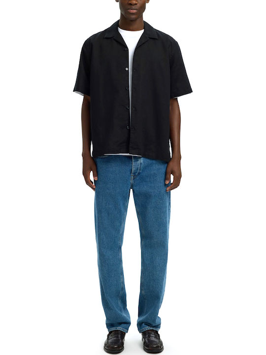 Short Sleeve Linen Shirt in Regular Fit Black