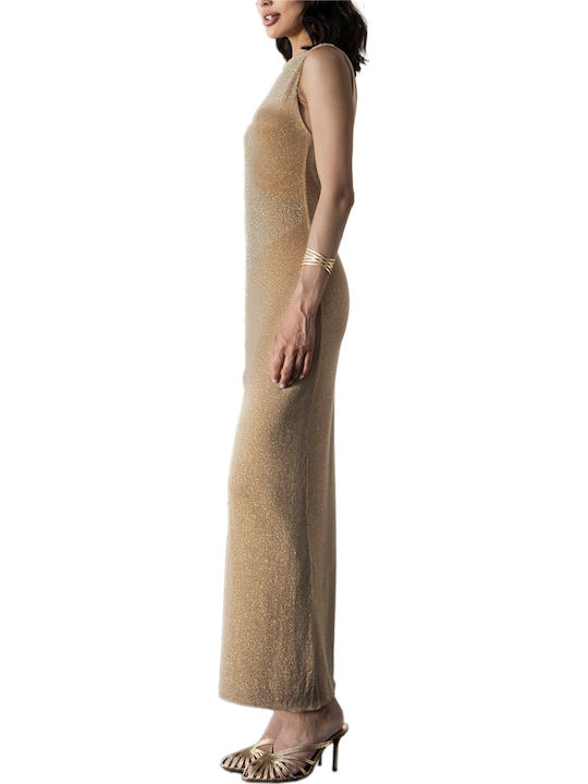 Maxi Evening Dress Tan Gold