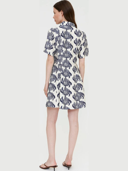 Summer Mini Shirt Dress Blue White