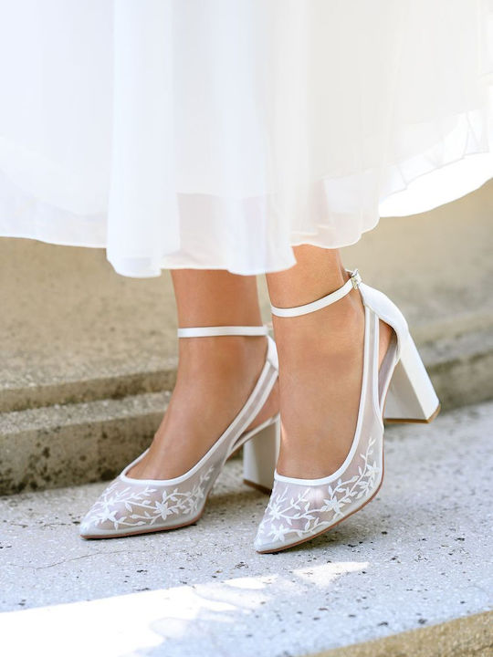 Leather Heels with Strap & High Heel Ecru
