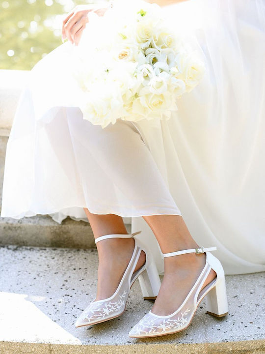 Leather Heels with Strap & High Heel Ecru