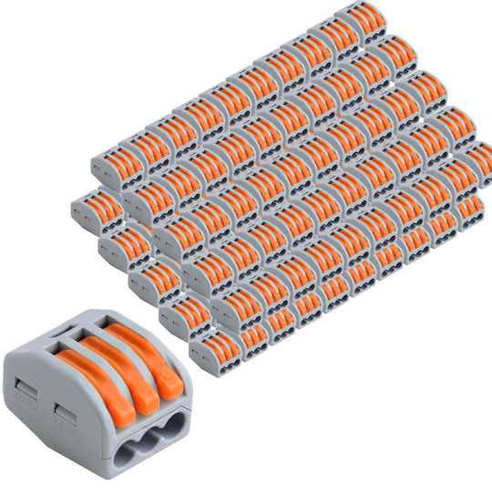 Set 100 Quick Connectors Lever Quick Terminals Electrical Installations 3 Pins Type 222-413 Onuvio