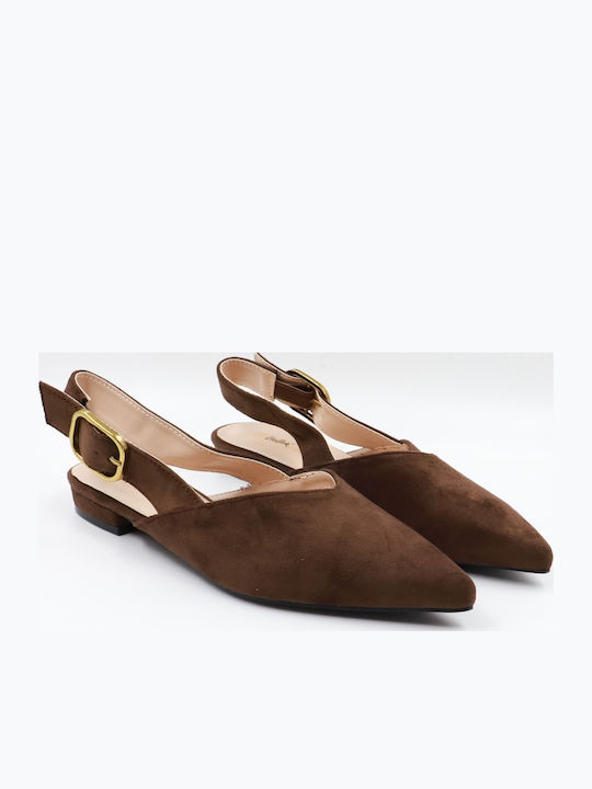 Γυναικείες Μπαλαρίνες Slingback με Λουράκι σε Καφέ Χρώμα