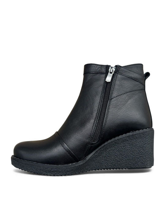 Leather Women's Ankle Boots with Platform Black