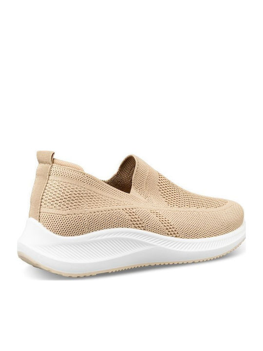 Γυναικεία Slip-On από Συνθετικό Δέρμα Μπεζ