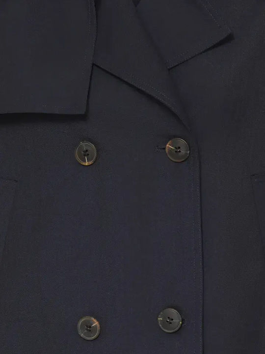 Women's Dark Navy Half Coat with Buttons