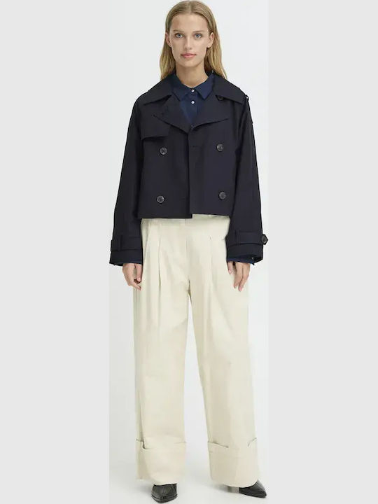 Women's Dark Navy Half Coat with Buttons