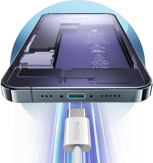 Yesido Braided USB 2.0 Cable USB-C male - USB-C 60W Λευκό 1.2m