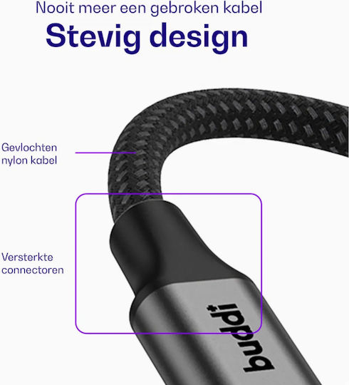 Buddi Flex USB 2.0 Cable USB-C Male - 3.5mm Black 3m