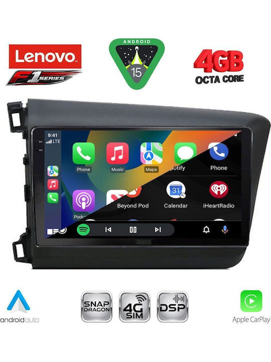 Lenovo Car Audio System for Honda Civic 2012-2016 (Bluetooth/USB/WiFi/GPS/Apple CarPlay/Android Auto) with 9" Touch Screen