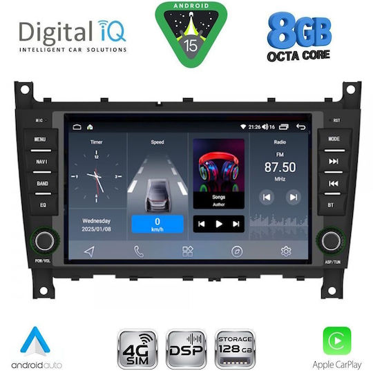 Digital IQ Car Audio System for Mercedes-Benz C Class / CLK Class 2004-2008 (Bluetooth/USB/WiFi/GPS/Apple CarPlay/Android Auto) with 8" Touch Screen