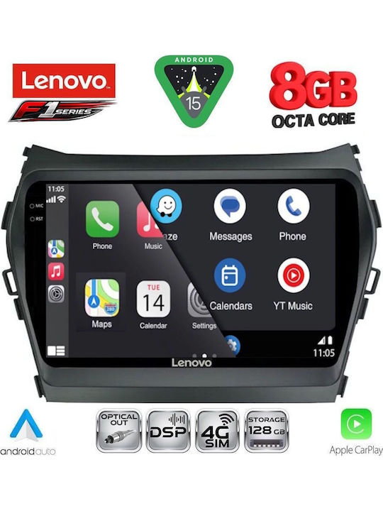 Lenovo Car Audio System for Hyundai iX45 / Santa Fe 2013-2017 (Bluetooth/USB/WiFi/GPS/Apple CarPlay/Android Auto) with 9" Touch Screen