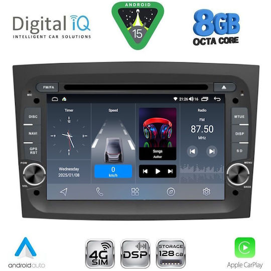 Digital IQ Ηχοσύστημα Αυτοκινήτου για Fiat Doblo 2015-2022 (Bluetooth/USB/WiFi/GPS/Apple-Carplay/Android-Auto) με Οθόνη Αφής 7"