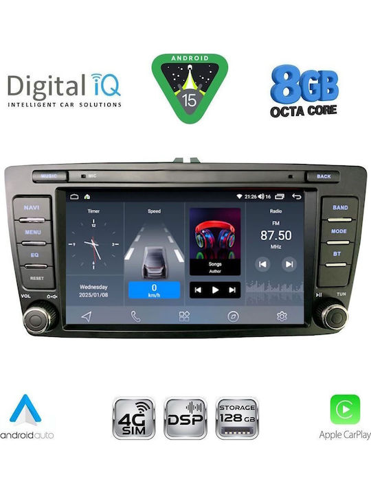 Digital IQ Car Audio System for Peugeot 207 Skoda Octavia 2005-2012 with Clima Bluetooth USB WiFi GPS Apple CarPlay Android Auto