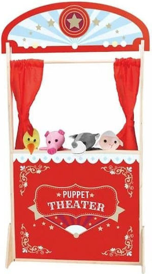 Wooden Double-Sided Puppet Theater 4 Figures 57x20x104cm Role Play & Creativity Toy 3+ Years