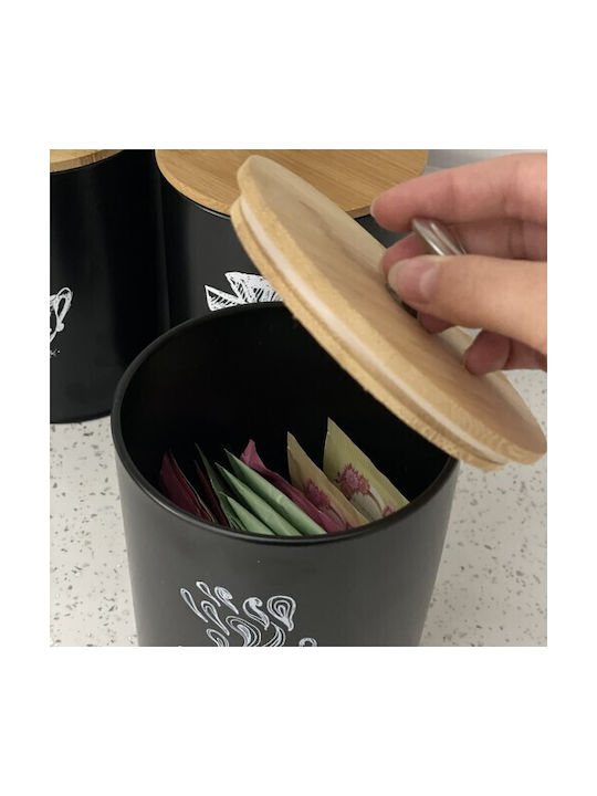 Set 4 Bucăți Vaze pentru Cafea / Zahăr / Paste / Cereale cu Capac Metalic Negru 11x11x17cm 4 Bucăți