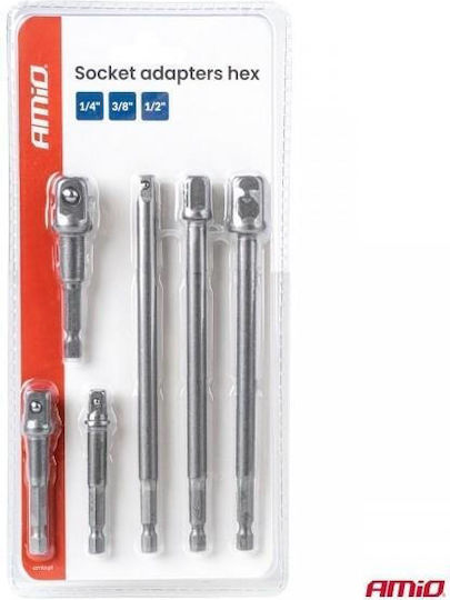 Amio – HEX Steckdosen 1/4" 1/4" 3/8" 1/2" Heavy Duty Festmontage & Täglicher Gebrauch – Set 6 Stück 04781/am