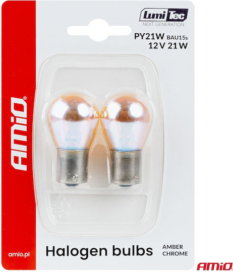 AMiO Car Lamps PY21W-BAU15s Halogen Orange 12V 21W 2pcs