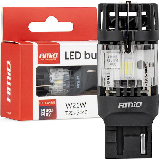 AMiO Λάμπα Αυτοκινήτου W21W / T20 Canbus LED 6500K Ψυχρό Λευκό 12V 66W