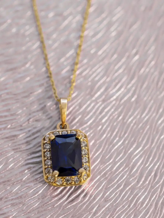 Rosette Necklace Made of 14K Gold with Blue Zircon