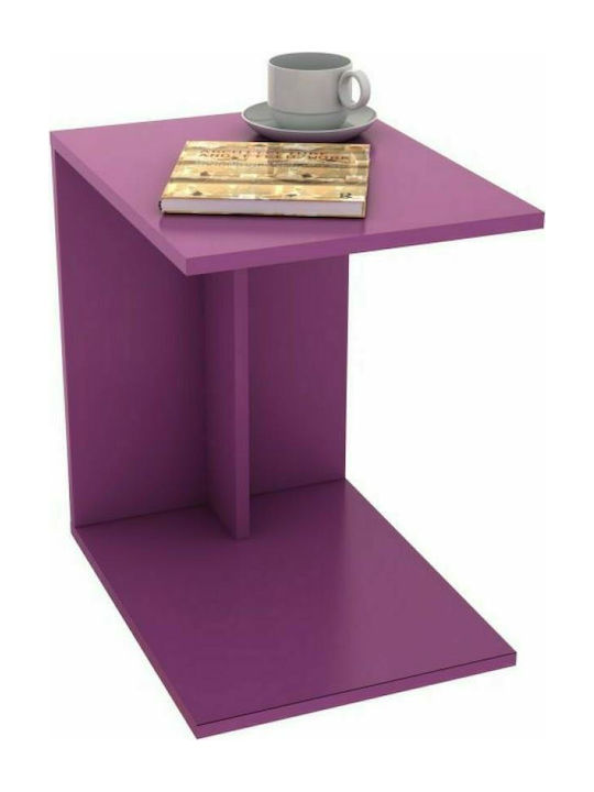 Rectangular Side Table C-Shape Wooden with Wheels Purple L35xW45xH60cm.