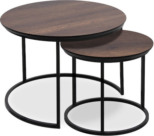 Round Zigon Set Gary Wooden Walnut 2 Pieces W65xL65xH44cm
