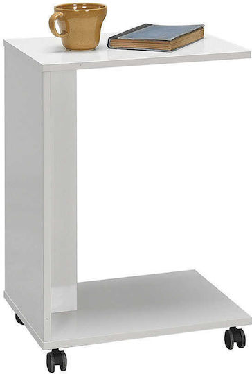 Side Table Shaped With White Wheels