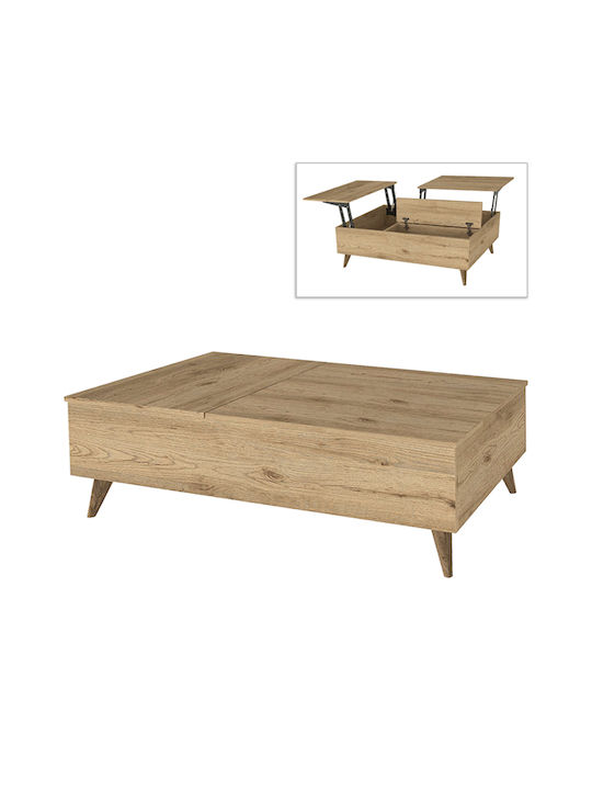 Rectangular Central Coffee Table roy Wooden with Lifting Mechanism Sepet Oak L121xW69xH40cm