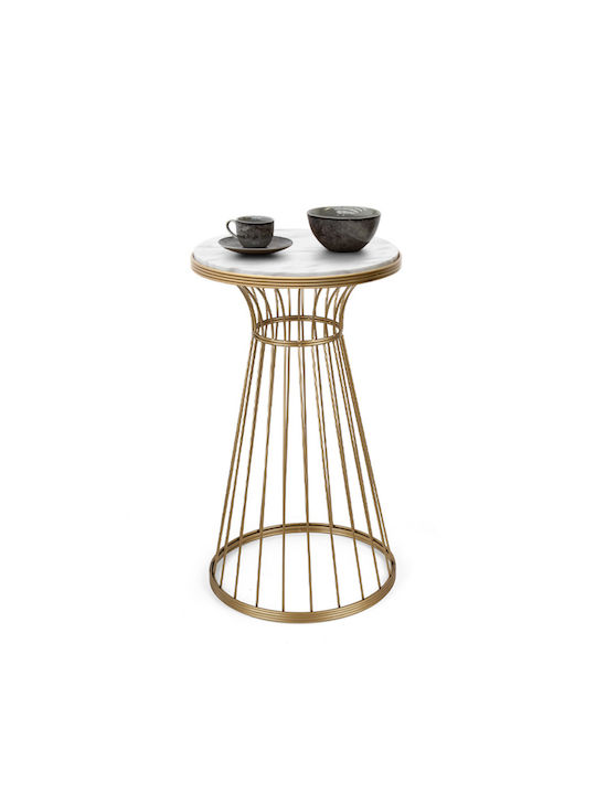 Round Side Coffee Table Tekosi Wooden Gold / White W35xL35xH58cm