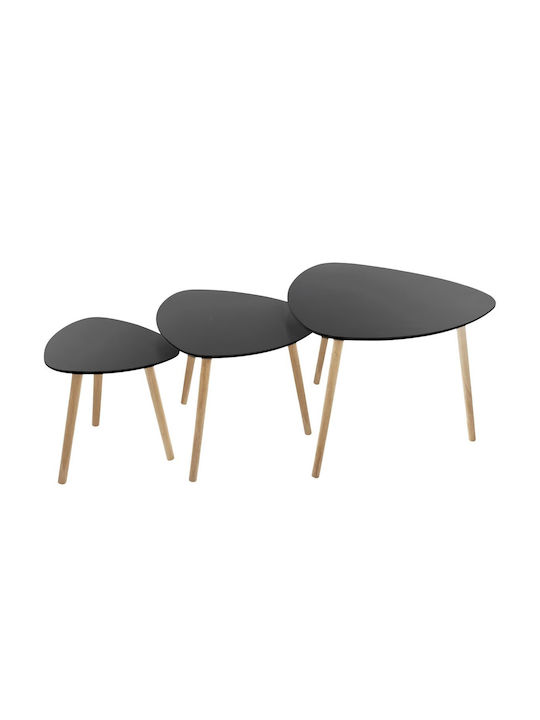 Oval Side Table Mileo Wooden Black 3 Pieces M46xL59.5xH51cm