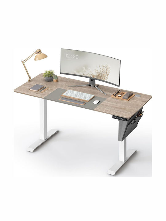Electric Desk Wooden White with Metal Legs & Adjustable Height 140x60x72cm