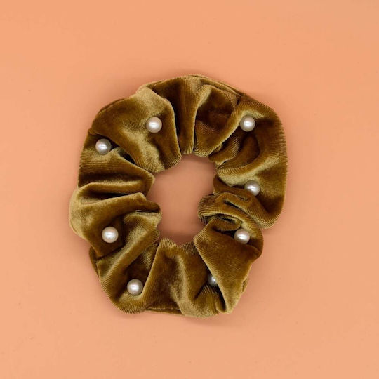 Scrunchy Samt Haargummi Perlen Gold
