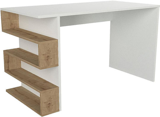 Γραφείο Cleora με Βιβλιοθήκη 120x60x74εκ. Φυσικό / Λευκό