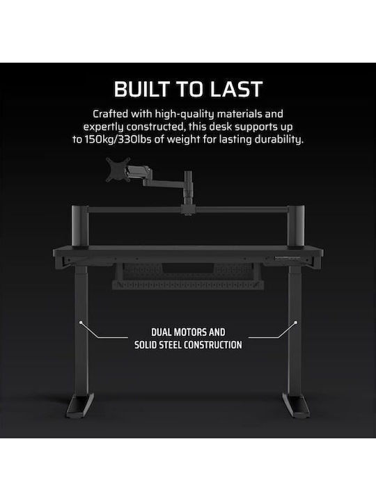 Gaming Office Wooden Black Laminate with Metal Legs & USB ports 120x76x74cm