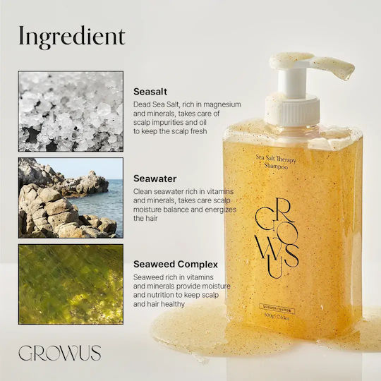 Growus Sea Salth Therapy Shampoo for Sensitive Scalp Against Dandruff & Hair Loss for Oily Hair 500ml